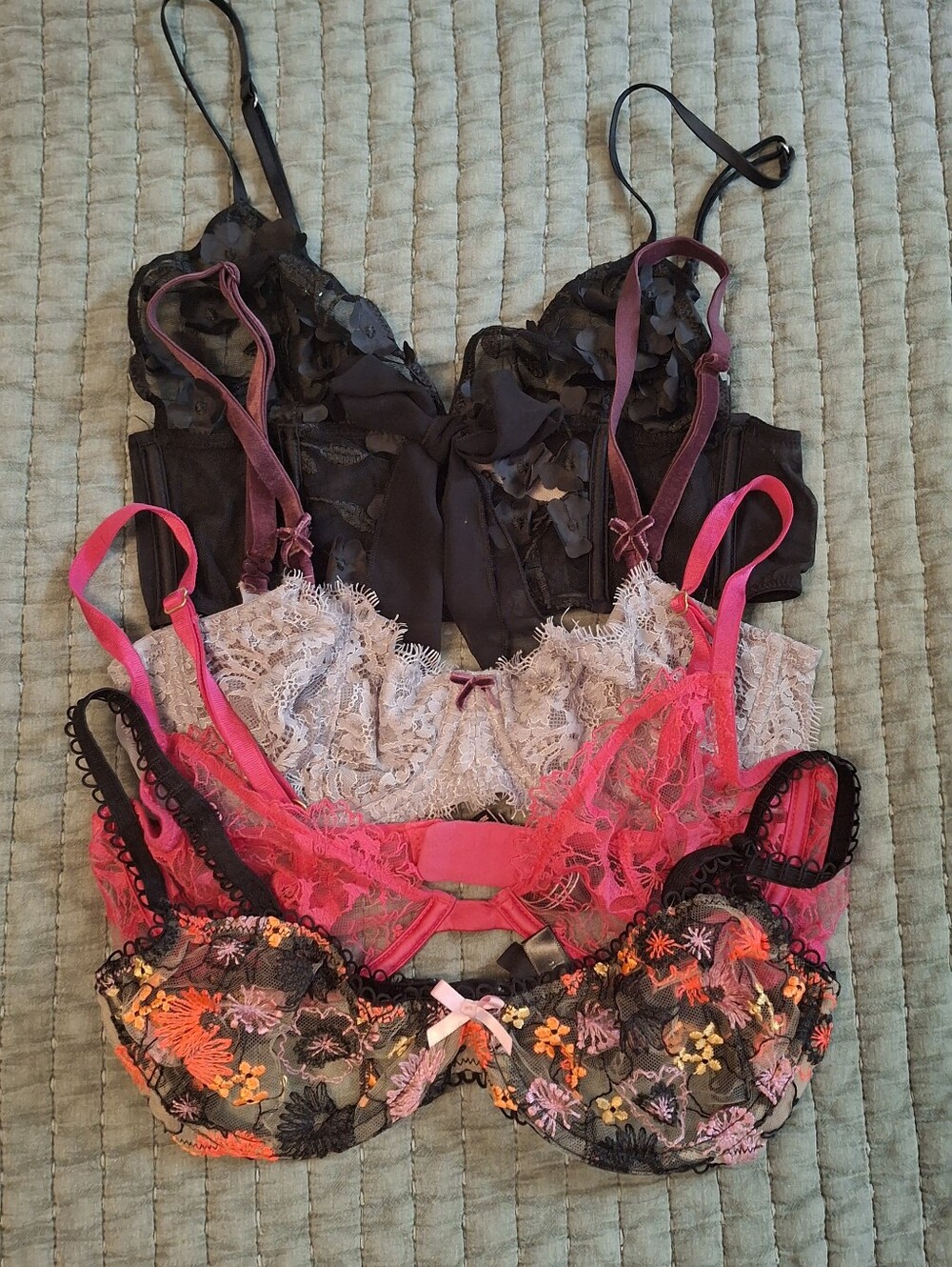 Women’s Lace & Embroidered Bra Bundle - Black, Gray, Hot Pink, Multicolor